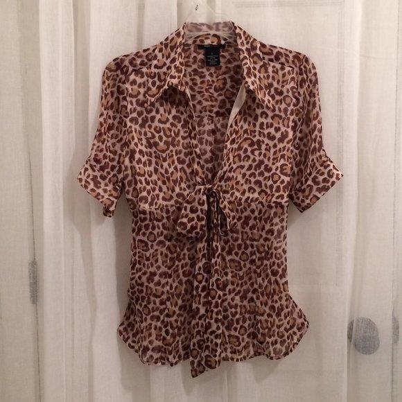 BCBG ANIMAL PRINT BOW BLOUSE, sheer chiffon - Picture 1 of 8